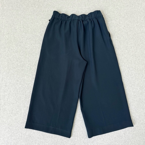 Lululemon Noir Wide Leg Cropped Pants Size 10 Navy Blue Tie Waist Culottes - Picture 8 of 16